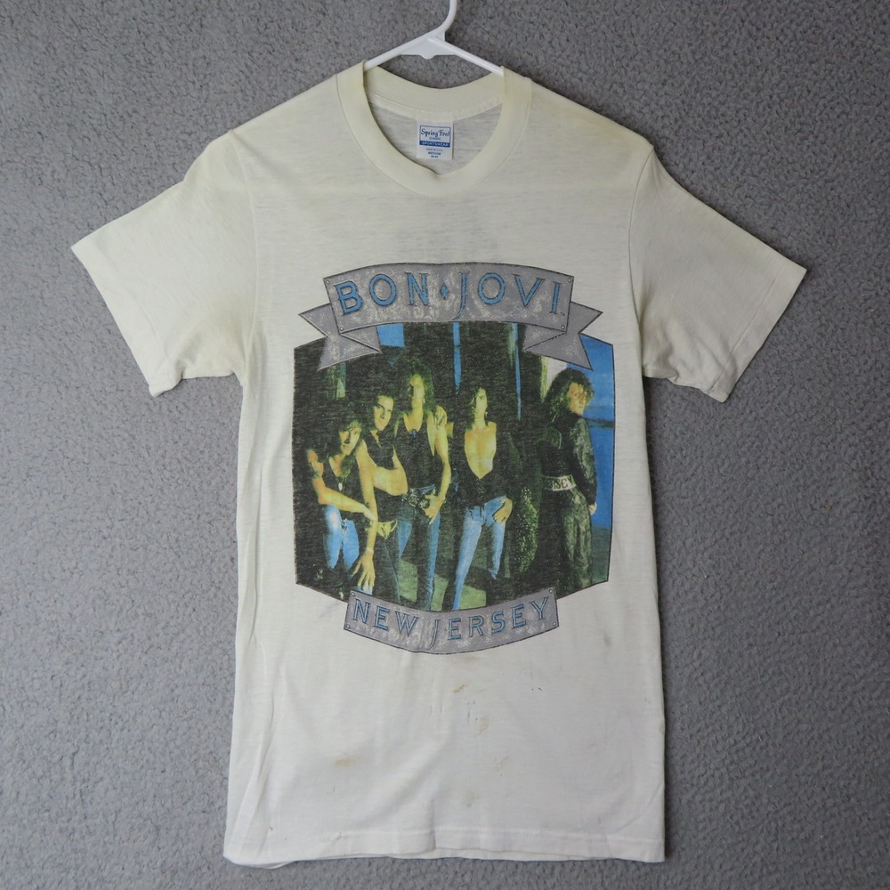 Bon Jovi New Jersey Jersey Syndicate Thrashed Band‎ T Shirt Vintage 1988 USA Med